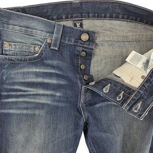 True Religion Jeans Mens 34 Blue Rocco Relaxed Skinny Distressed Denim USA